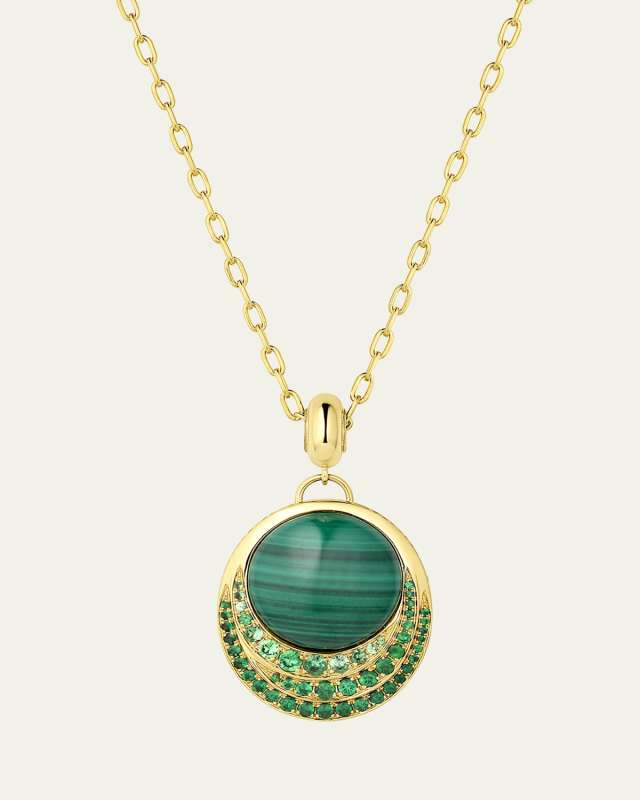 18K Gold Color Wave Malachite Pendant Necklace